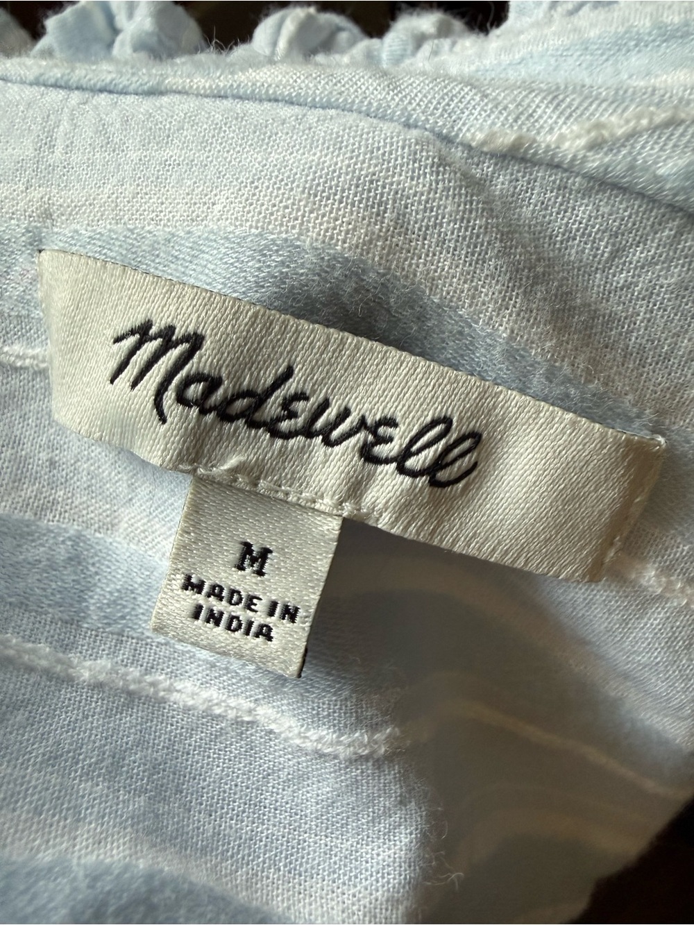 Madewell Ruffled Popover 100% Cotton Blue Stripe Blouse Shirt Size M - Picture 5 of 8